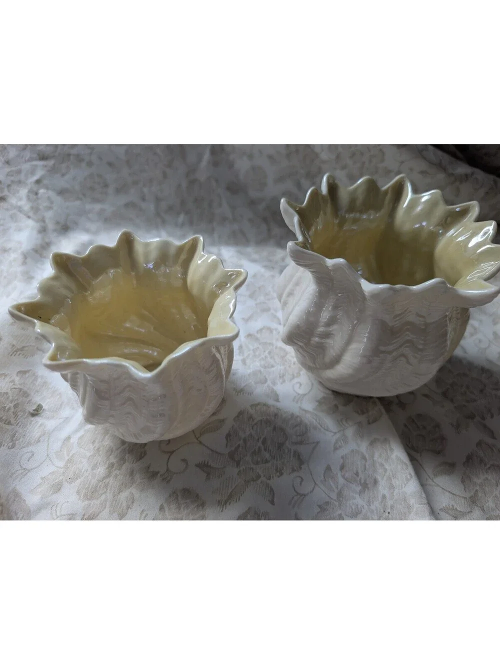 Vintage Belleek Ceramic Shell-Shaped Planters - Set of 2